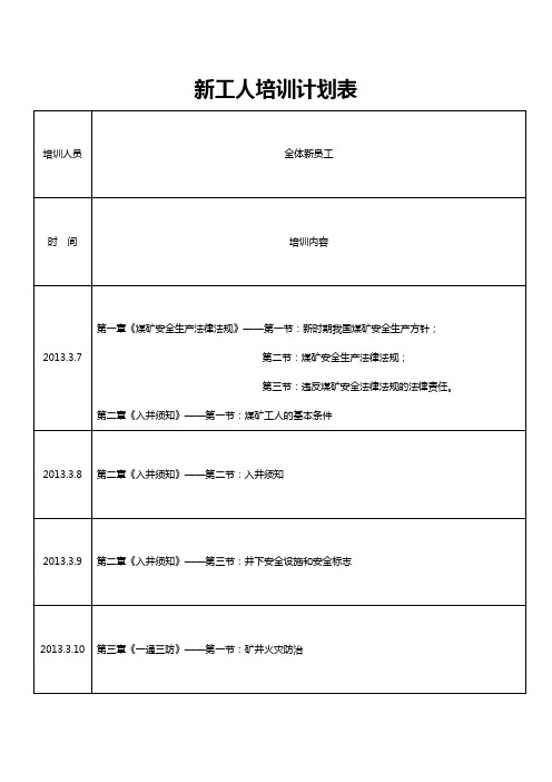 新工人培训计划表