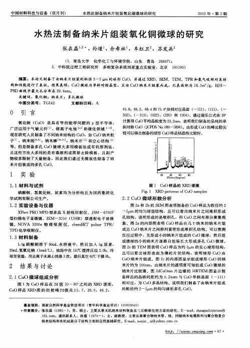 水热法制备纳米片组装氧化铜微球的研究