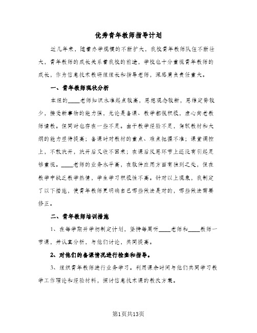 优秀青年教师指导计划(6篇)