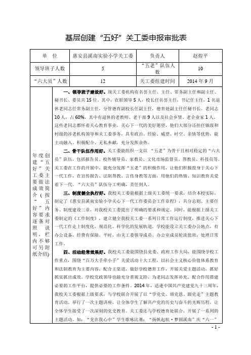 基层创建五好关工委申报审批表