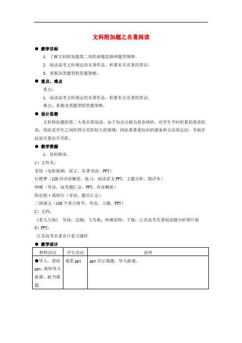 江苏省扬州市高考语文一轮复习 名著阅读教案1