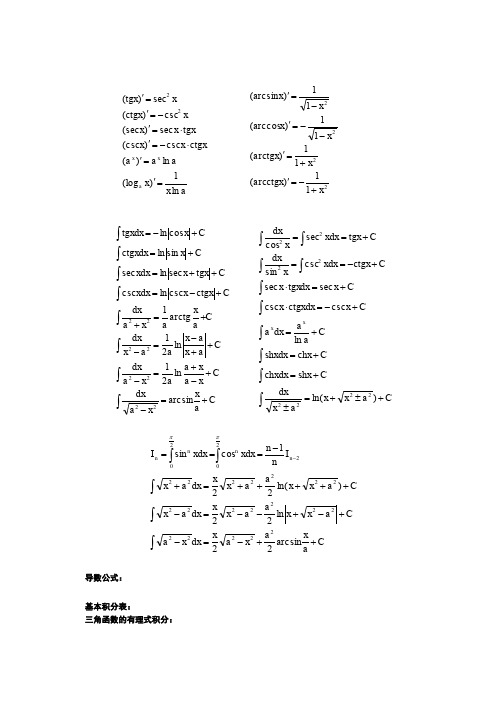 大学数学公式总结大全