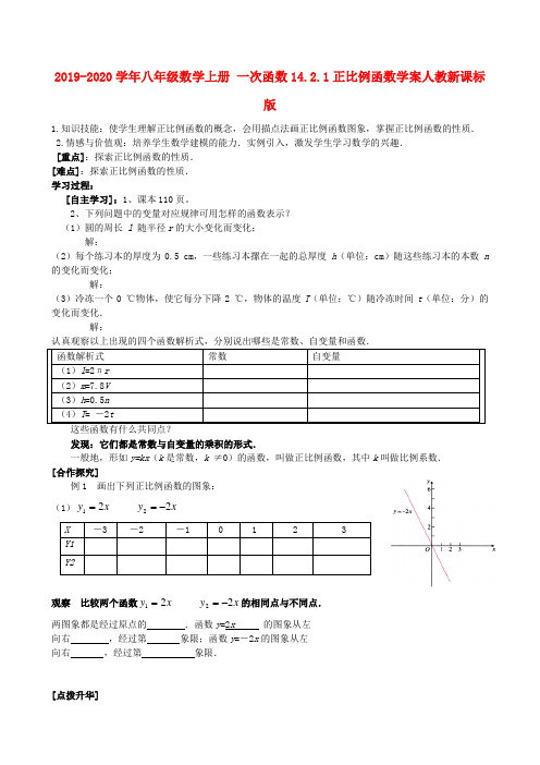 2019-2020学年八年级数学上册-一次函数14.2.1正比例函数学案人教新课标版