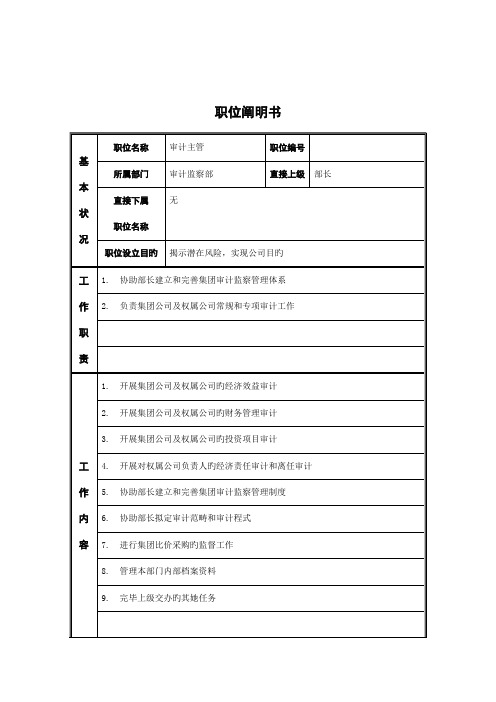 审计监察部审计主管岗位专项说明书