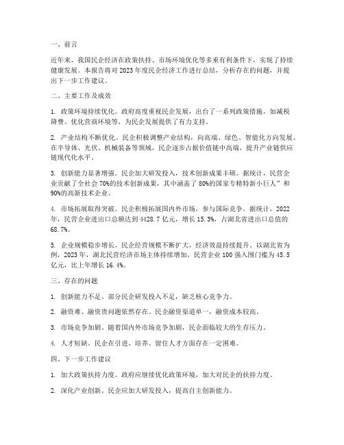 民企经济工作总结报告