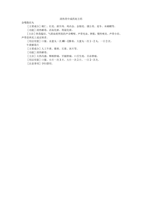清热类中成药处方药