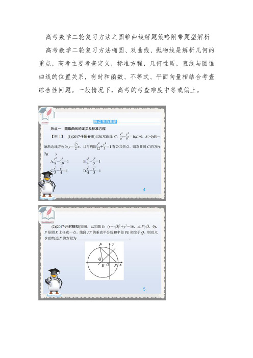 高考数学二轮复习方法之圆锥曲线解题策略附带题型解析