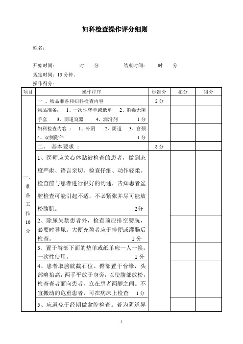 妇幼健康技能竞赛妇科检查评分表