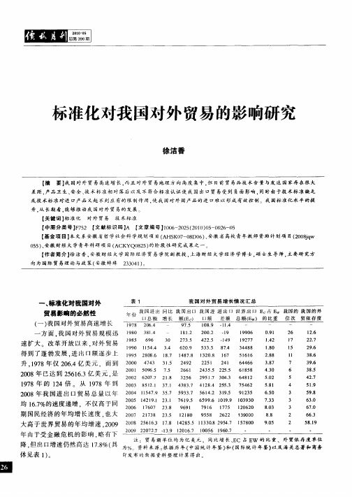 标准化对我国对外贸易的影响研究