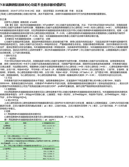 N末端脑钠肽前体对心功能不全的诊断价值研究
