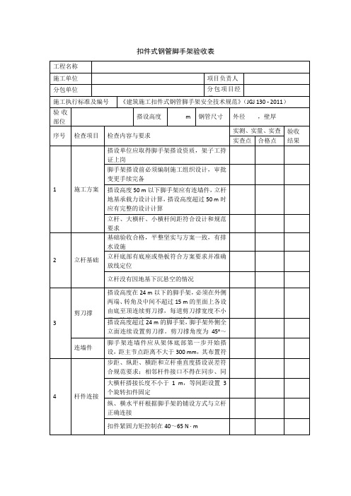 扣件式钢管脚手架验收表