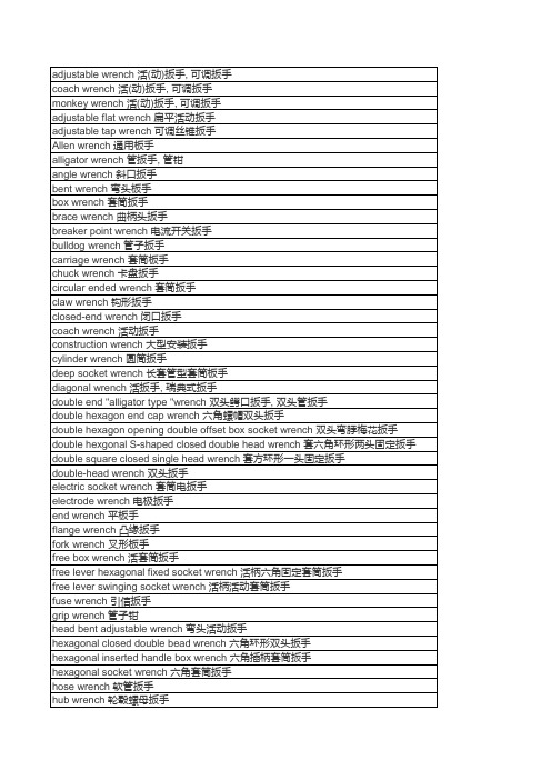 扳手中英文对照表