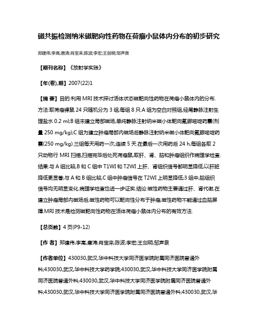 磁共振检测纳米磁靶向性药物在荷瘤小鼠体内分布的初步研究