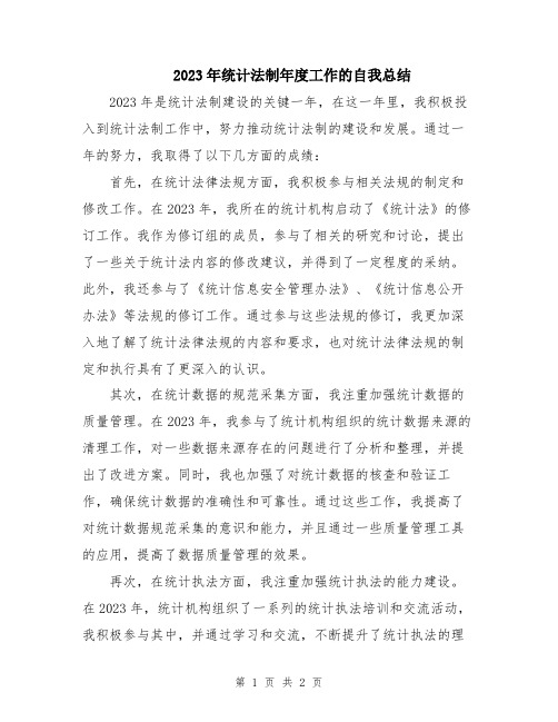 2023年统计法制年度工作的自我总结