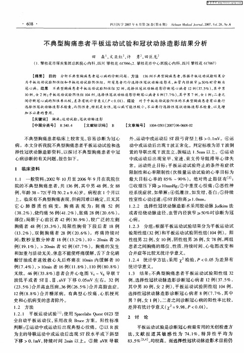 不典型胸痛患者平板运动试验和冠状动脉造影结果分析