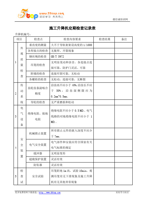 施工升降机定期检查记录表