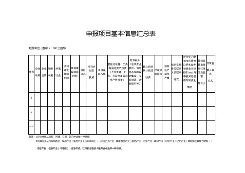 申报项目基本信息汇总表