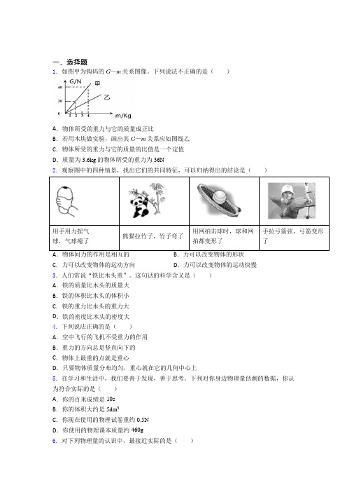 无锡新区新城中学初中物理八年级下册第七章《力》检测题(有答案解析)