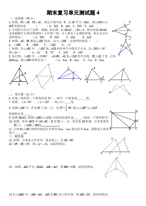 新北师大版七年级数学下册期末数学复习试卷单元测试题4