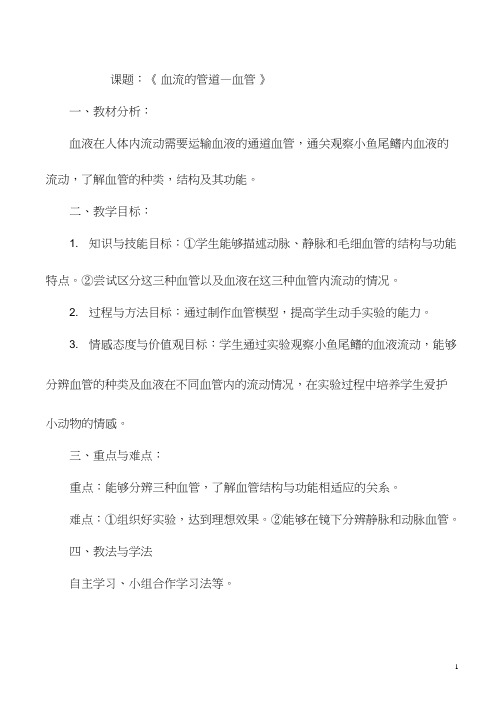 初中生物《血流的管道—血管》优质课教案、教学设计