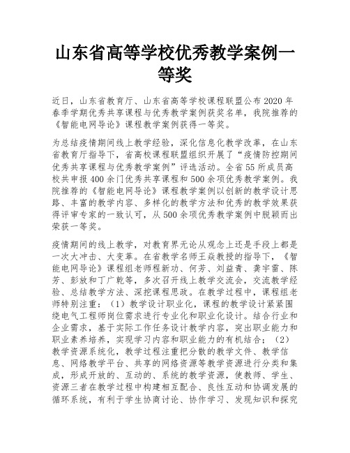 山东省高等学校优秀教学案例一等奖