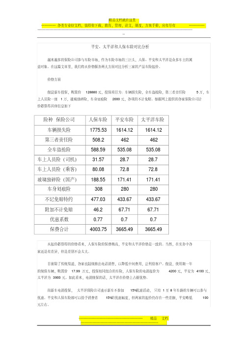 三大保险公司车险对比分析