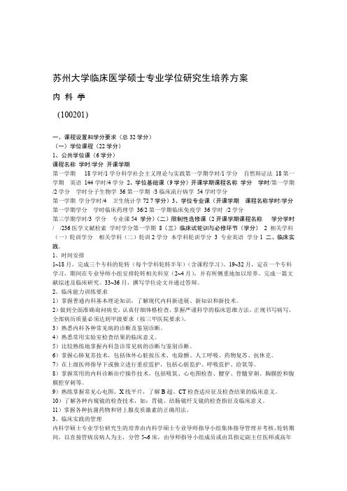 苏州大学临床医学硕士专业学位研究生培养方案