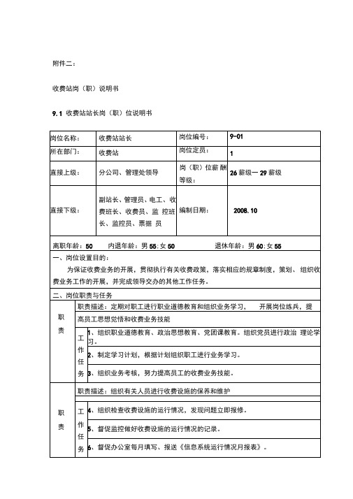 收费站岗位说明书汇编