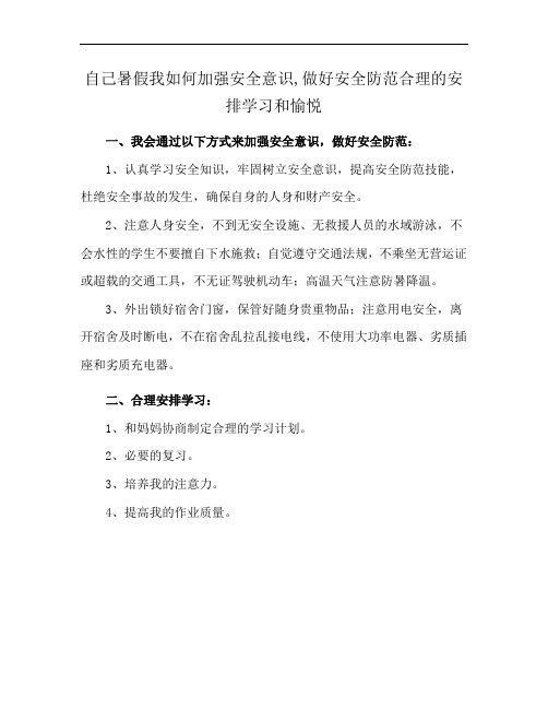 自己暑假我如何加强安全意识,做好安全防范合理的安排学习和愉悦