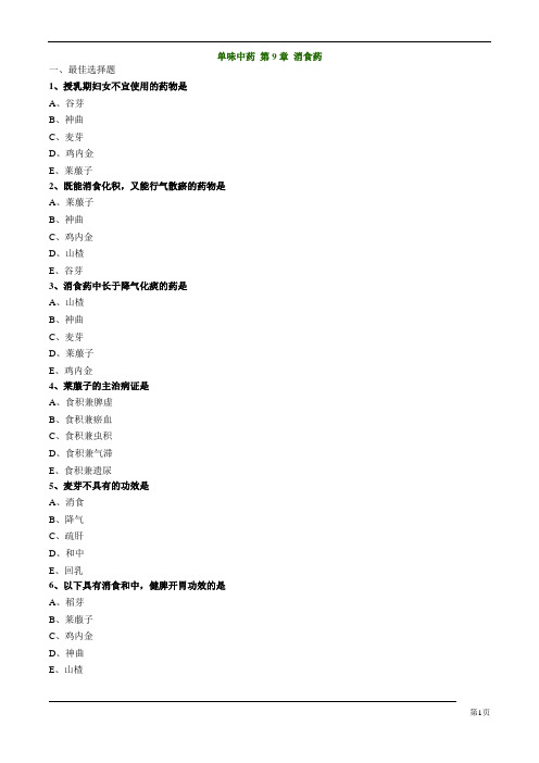 2019中药执业药师中药专业知识二习题附答案解析 单味中药 第9章 消食药