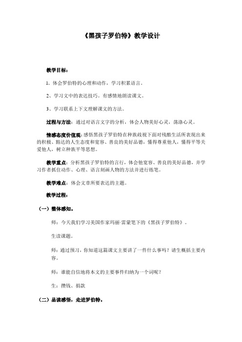 《黑孩子罗伯特》教案1