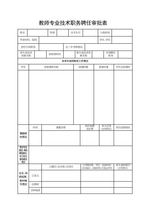 教师专业技术职务聘任审批表