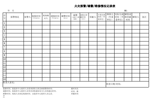 火灾报警确警／维修情况记录表