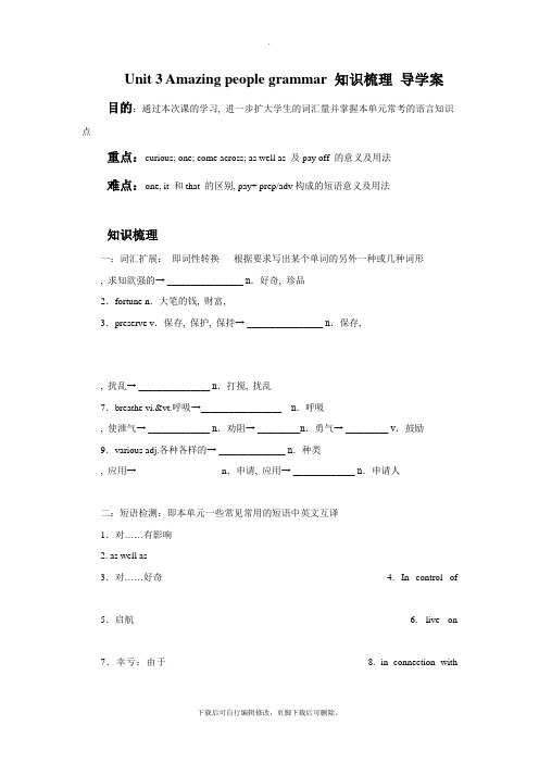 牛津译林版高中英语模块2 Unit 3 Amazing people grammar 知识梳理 导学