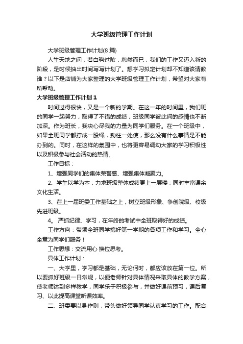 大学班级管理工作计划