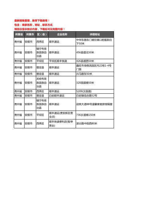 新版贵州省安顺市顺丰快递企业公司商家户名录单联系方式地址大全11家