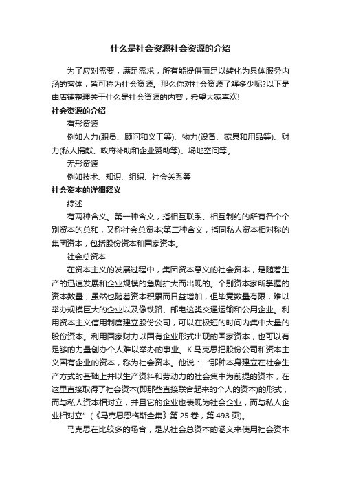 什么是社会资源社会资源的介绍