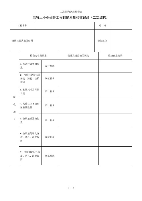 二次结构钢筋检查表