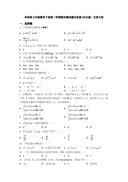 苏科版七年级数学下册第二学期期末测试题及答案(共五套) 百度文库