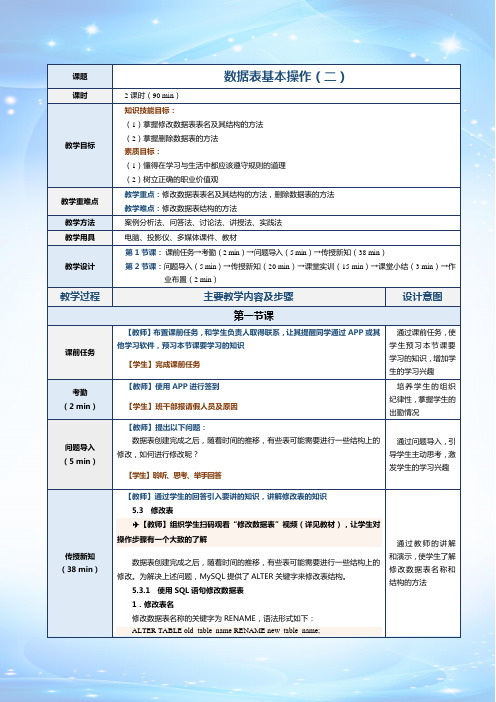 《MySQL数据库应用案例教程》教案  第6课 数据表基本操作(二)