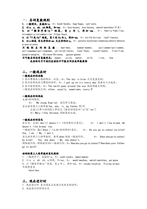 人教版小学四年级英语语法总结