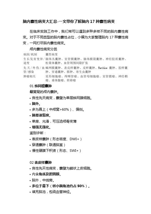 脑内囊性病变大汇总-一文带你了解脑内17种囊性病变