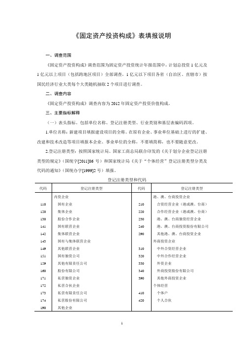 《固定资产投资构成》表填报说明