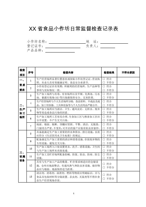 食品小作坊日常检查记录表