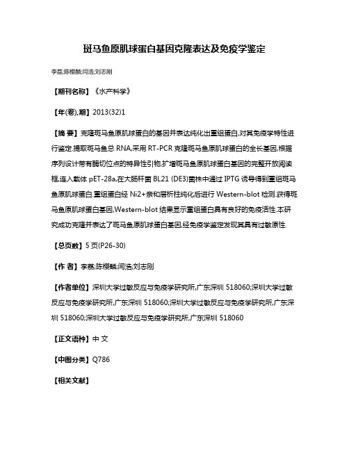 斑马鱼原肌球蛋白基因克隆表达及免疫学鉴定