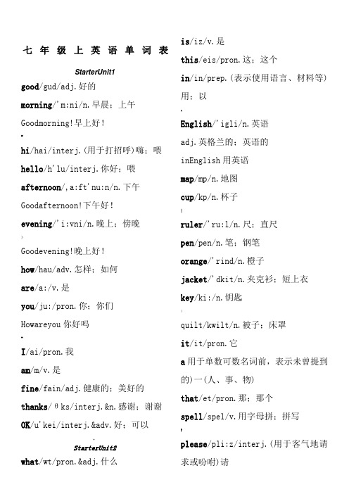 goforit七年级上册英语单词