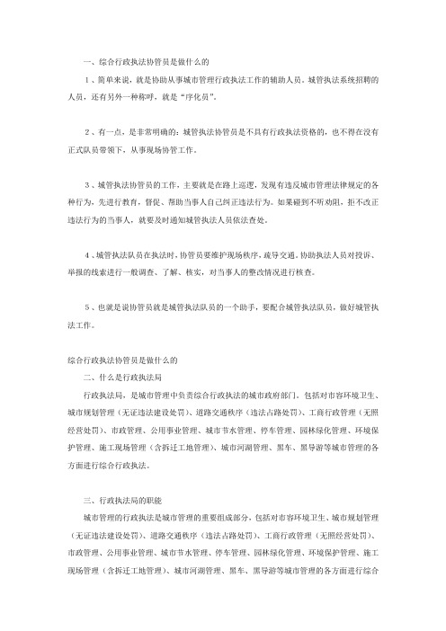 综合行政执法协管员是做什么的