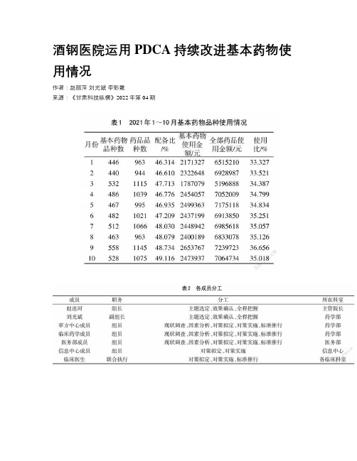 酒钢医院运用PDCA持续改进基本药物使用情况