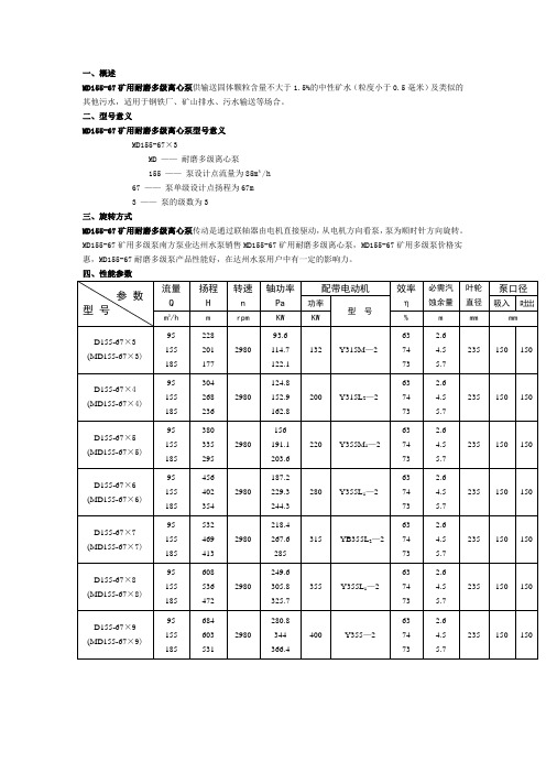 MD155-67矿用耐磨多级离心泵