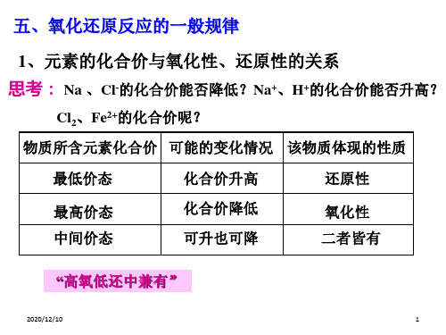 氧化还原反应的一般规律PPT教学课件